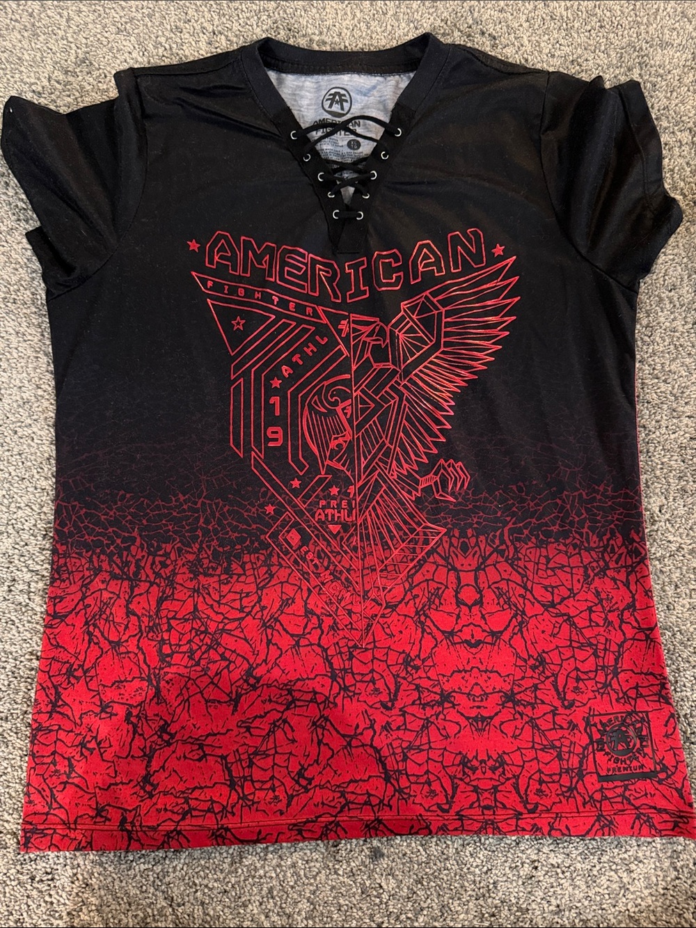 American Fighter Black & Red Lace-Up Graphic Short Sleeve Tee